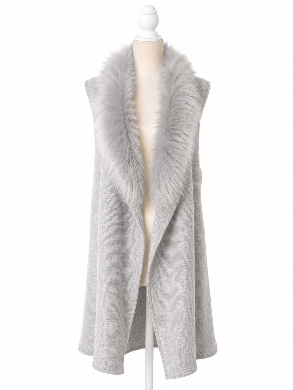 NWT Neiman Marcus Gray Long Sweater Vest Faux Fur Collar XL $182